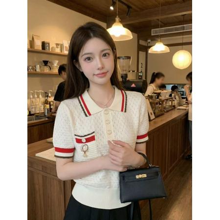 BY12867# 钟菲菲春款新款女装针织chic气质上衣短袖高端小资独特漂亮 服裝批發女裝批發服飾貨源