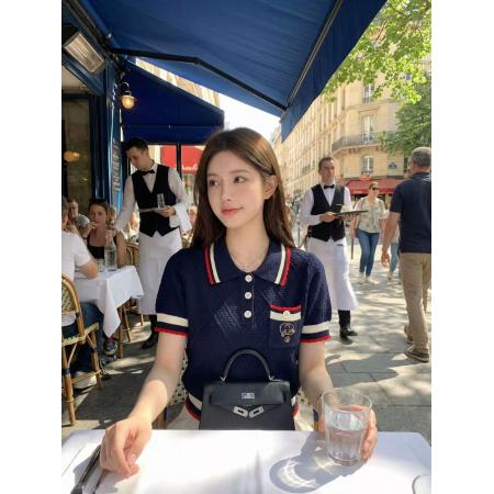 BY12867# 钟菲菲春款新款女装针织chic气质上衣短袖高端小资独特漂亮 服裝批發女裝批發服飾貨源