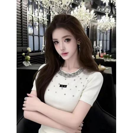 BY12870# 撞色圆领条纹针织长袖t恤女春夏季新款时尚宽松休闲百搭上衣 服裝批發女裝批發服飾貨源