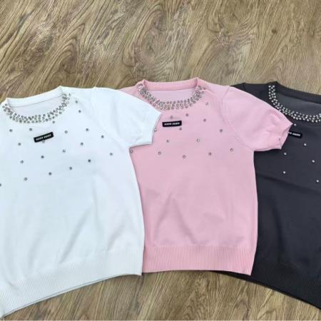 BY12870# 撞色圆领条纹针织长袖t恤女春夏季新款时尚宽松休闲百搭上衣 服裝批發女裝批發服飾貨源