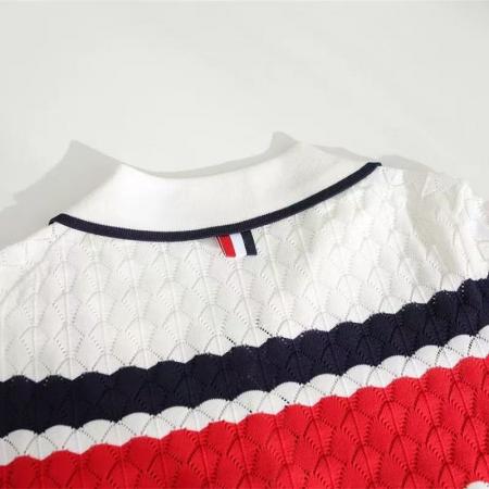 BY12872# 撞色翻领小狗刺绣针织衫镂空显瘦上衣春夏新款针织短袖女 服裝批發女裝批發服飾貨源