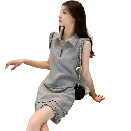 BY12878# 高含棉法式高级感套装女士夏季新款无袖上衣短裙两件套 服裝批發女裝批發服飾貨源