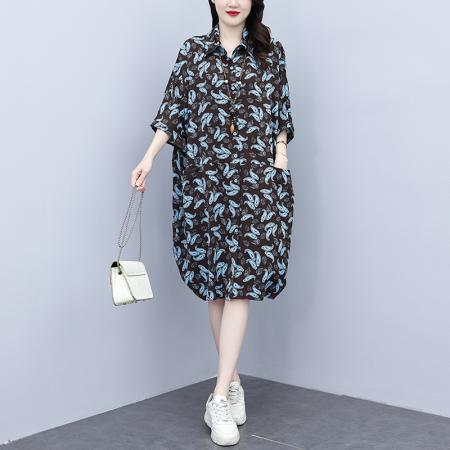 BY12881# 夏季新款韩版胖MM大码POLO领遮肉衬衫连衣裙中长款休闲宽松型 服裝批發女裝批發服飾貨源