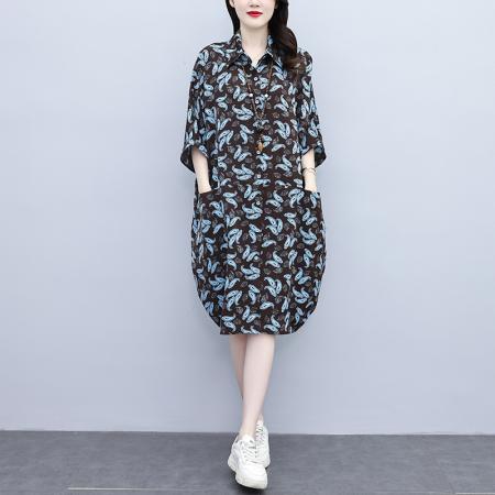 BY12881# 夏季新款韩版胖MM大码POLO领遮肉衬衫连衣裙中长款休闲宽松型 服裝批發女裝批發服飾貨源