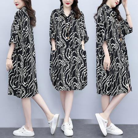 BY12882# 夏季新款韩版胖MM大码POLO领遮肉衬衫连衣裙中长款休闲宽松型 服裝批發女裝批發服飾貨源