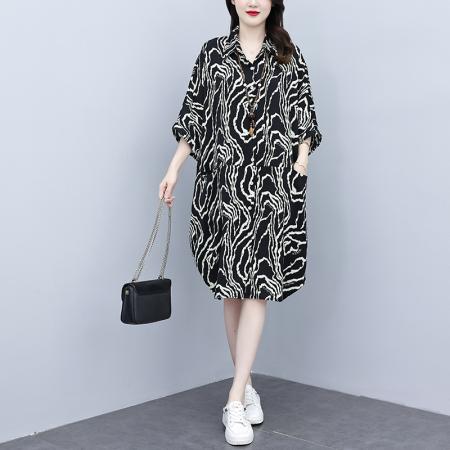 BY12882# 夏季新款韩版胖MM大码POLO领遮肉衬衫连衣裙中长款休闲宽松型 服裝批發女裝批發服飾貨源