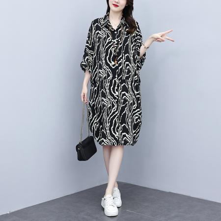 BY12882# 夏季新款韩版胖MM大码POLO领遮肉衬衫连衣裙中长款休闲宽松型 服裝批發女裝批發服飾貨源