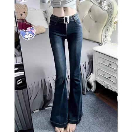 BY12884# 美式复古低腰修身微喇叭牛仔裤女新款时尚设计宽边微喇牛仔裤 服裝批發女裝批發服飾貨源