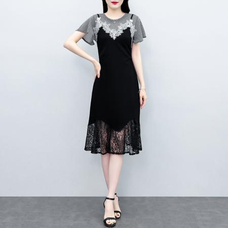 BY12892# 复古宫廷高级感蕾丝拼接假两件吊带新款连衣裙女 服裝批發女裝批發服飾貨源