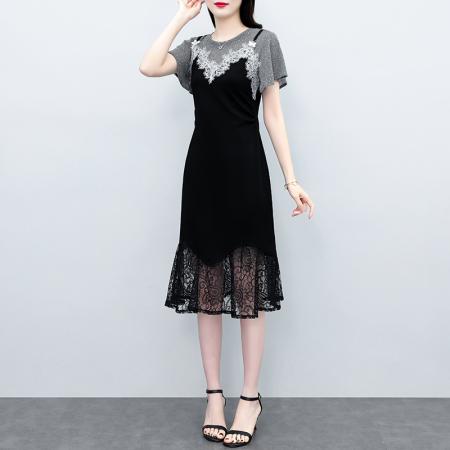 BY12892# 复古宫廷高级感蕾丝拼接假两件吊带新款连衣裙女 服裝批發女裝批發服飾貨源