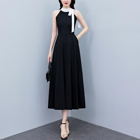 夏季新款赫本风黑色连衣裙女夏长...