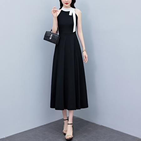 BY12893# 夏季新款赫本风黑色连衣裙女夏长款大码收腰显瘦胖mm小黑裙子 服裝批發女裝批發服飾貨源