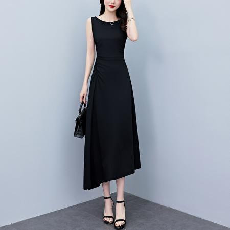 夏季新款赫本风黑色连衣裙女夏长...