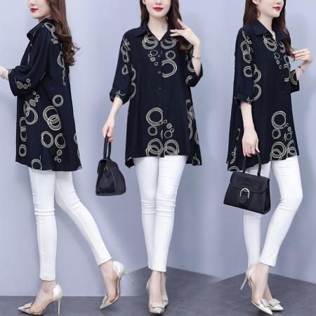 BY12906# 大码女装夏装新款洋气印花时尚胖MM气质衬衣休闲宽松型上衣 服裝批發女裝批發服飾貨源