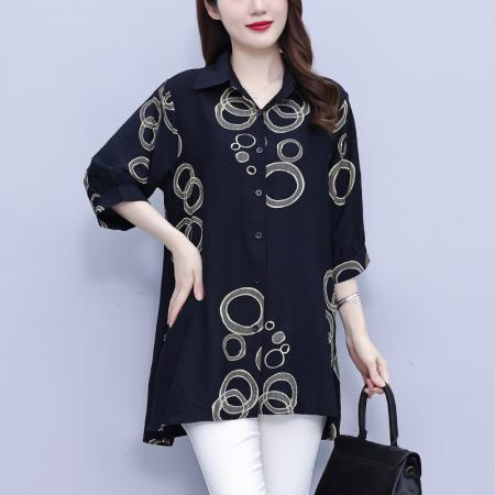 BY12906# 大码女装夏装新款洋气印花时尚胖MM气质衬衣休闲宽松型上衣 服裝批發女裝批發服飾貨源
