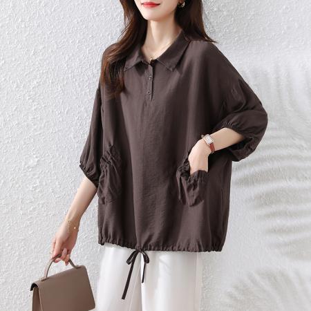BY12907# 夏装新款时尚简约宽松型胖MM洋气衬衫气质显瘦大码上衣 服裝批發女裝批發服飾貨源