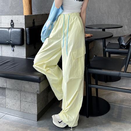 BY12921# 大口袋速干工装裤女春夏糖果撞色冰丝伞兵户外美式运动裤 服裝批發女裝批發服飾貨源