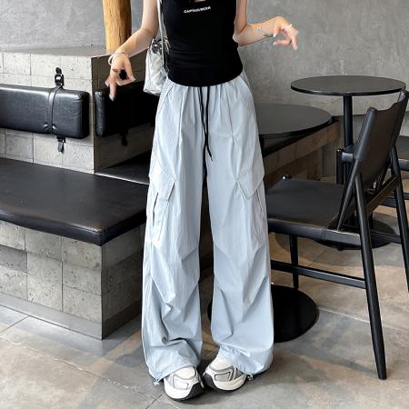 BY12921# 大口袋速干工装裤女春夏糖果撞色冰丝伞兵户外美式运动裤 服裝批發女裝批發服飾貨源