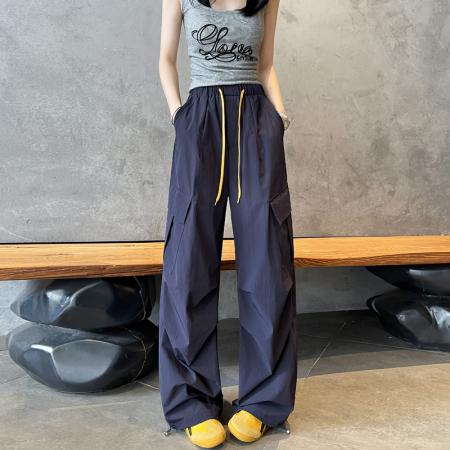 BY12921# 大口袋速干工装裤女春夏糖果撞色冰丝伞兵户外美式运动裤 服裝批發女裝批發服飾貨源