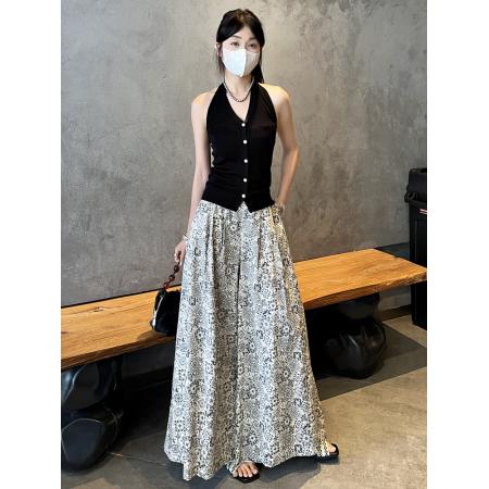 BY12922# 重工法式复古印花阔腿裙裤女夏季新款A字阔腿九分大腿裤 服裝批發女裝批發服飾貨源