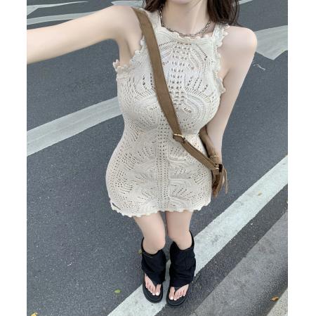 BY12930# 纯欲辣妹镂空设计感针织吊带连衣裙 服裝批發女裝批發服飾貨源
