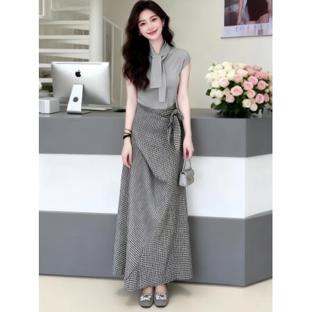 BY12935# 韩系高级穿搭一整套新款夏季法式气质收腰针织上衣长裙两件套 服裝批發女裝批發服飾貨源