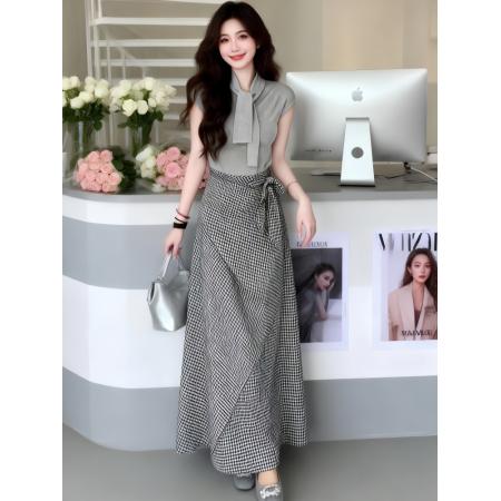 BY12935# 韩系高级穿搭一整套新款夏季法式气质收腰针织上衣长裙两件套 服裝批發女裝批發服飾貨源