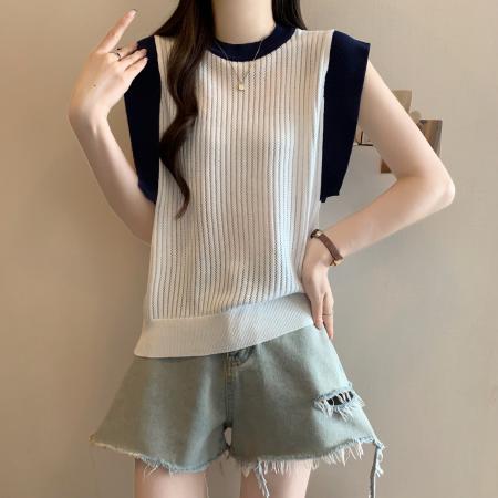 BY12938# 新款撞色小飞袖针织衫女胖MM夏季设计感小众气质百搭T恤上衣 服裝批發女裝批發服飾貨源