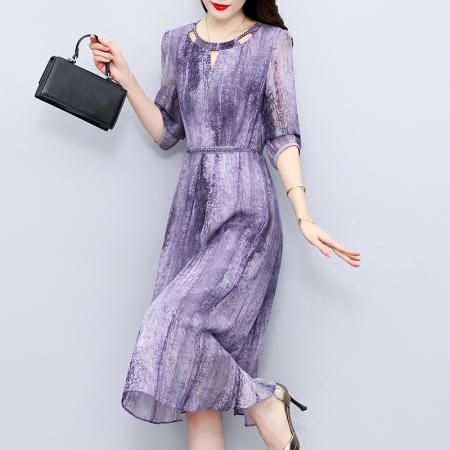 BY12940# 高端洋气气质紫色晕染礼服连衣裙春高端轻奢高级感女装 服裝批發女裝批發服飾貨源
