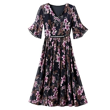 BY12941# 夏季薰衣草紫色温柔风穿搭女人味印花连衣裙 服裝批發女裝批發服飾貨源