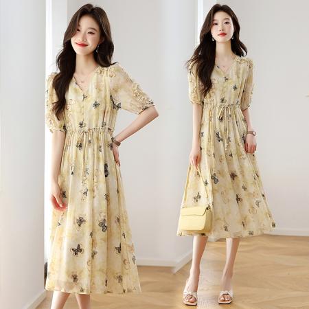 BY12943# 夏季新款时尚气质显瘦遮肚洋气碎花连衣裙 服裝批發女裝批發服飾貨源