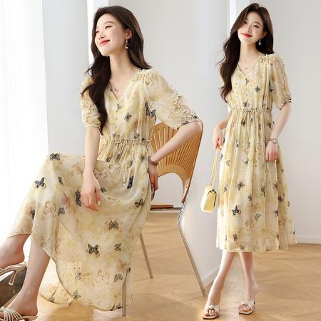 BY12943# 夏季新款时尚气质显瘦遮肚洋气碎花连衣裙 服裝批發女裝批發服飾貨源