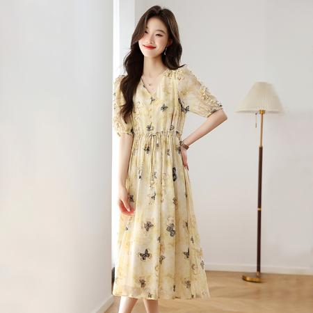 BY12943# 夏季新款时尚气质显瘦遮肚洋气碎花连衣裙 服裝批發女裝批發服飾貨源