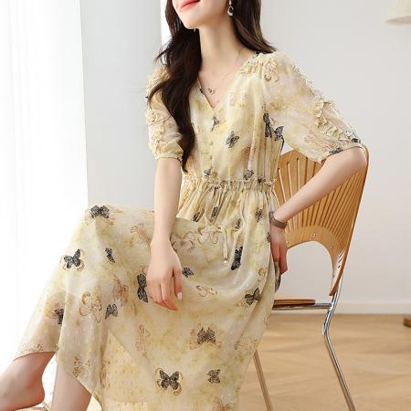 BY12943# 夏季新款时尚气质显瘦遮肚洋气碎花连衣裙 服裝批發女裝批發服飾貨源