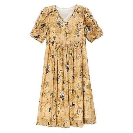 BY12946# 新款春夏气质温柔收腰显瘦碎花雪纺连衣裙女长裙 服裝批發女裝批發服飾貨源