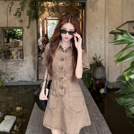 BY12948# 法式复古甜辣系牛仔显瘦连衣裙 服裝批發女裝批發服飾貨源