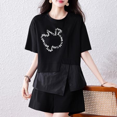 大码夏装不规则短袖t恤女胖mm...