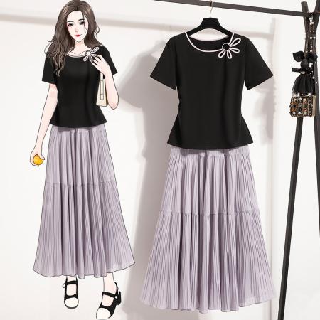 BY12953# 大码胖mm显瘦正肩短袖t恤套装女新款夏季穿搭时尚套装 服裝批發女裝批發服飾貨源