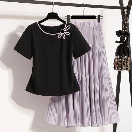 BY12953# 大码胖mm显瘦正肩短袖t恤套装女新款夏季穿搭时尚套装 服裝批發女裝批發服飾貨源