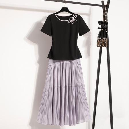 BY12953# 大码胖mm显瘦正肩短袖t恤套装女新款夏季穿搭时尚套装 服裝批發女裝批發服飾貨源