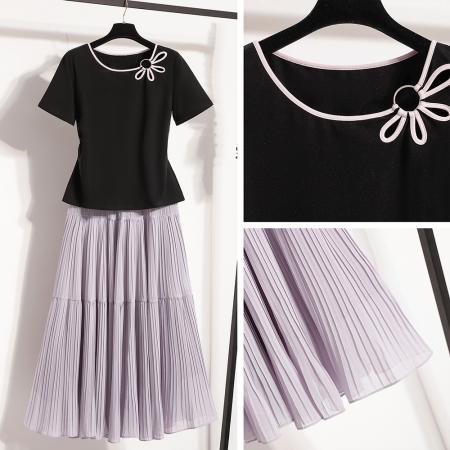 BY12953# 大码胖mm显瘦正肩短袖t恤套装女新款夏季穿搭时尚套装 服裝批發女裝批發服飾貨源