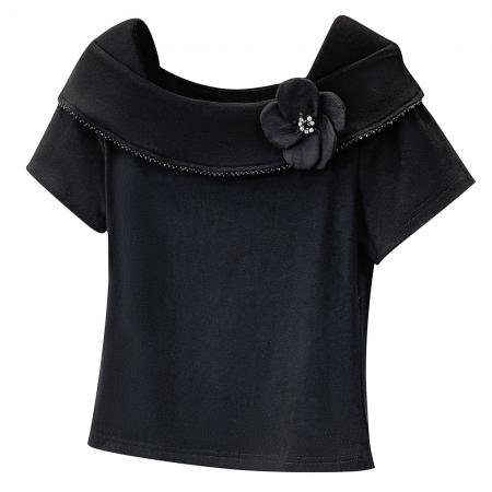 BY12956# 大码韩版时尚方领花朵短袖t恤女夏季气质显瘦荷叶边上衣 服裝批發女裝批發服飾貨源