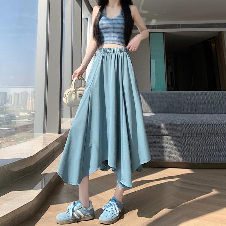 BY12960# 春夏新款新不规则大摆长裙松紧腰A字半身裙 服裝批發女裝批發服飾貨源