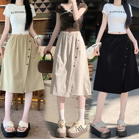 BY12961# 夏季新款阔腿休闲裤松紧腰宽松显瘦百搭阔腿裤裙 服裝批發女裝批發服飾貨源