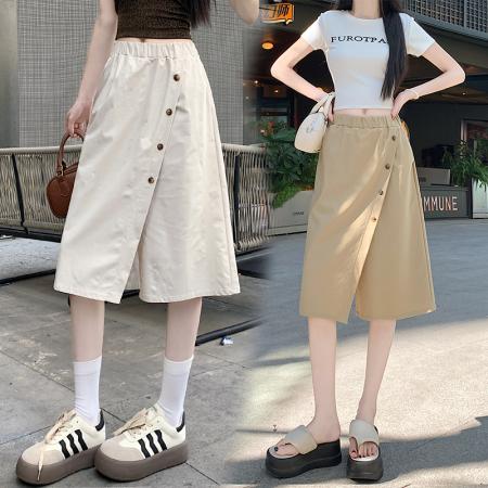 BY12961# 夏季新款阔腿休闲裤松紧腰宽松显瘦百搭阔腿裤裙 服裝批發女裝批發服飾貨源