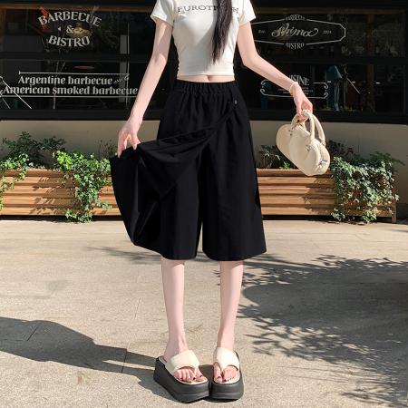 BY12961# 夏季新款阔腿休闲裤松紧腰宽松显瘦百搭阔腿裤裙 服裝批發女裝批發服飾貨源