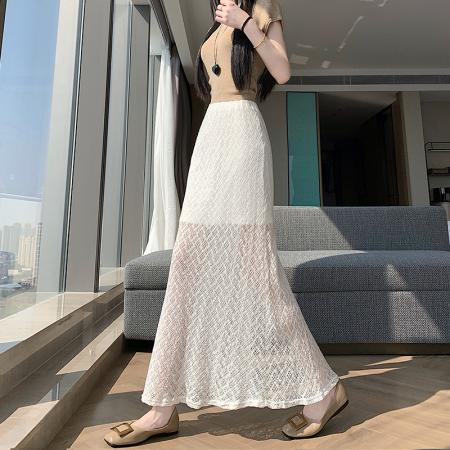 BY12962# 夏季新款蕾丝镂空性感后开叉高腰松紧垂坠感包臀鱼尾长裙 服裝批發女裝批發服飾貨源