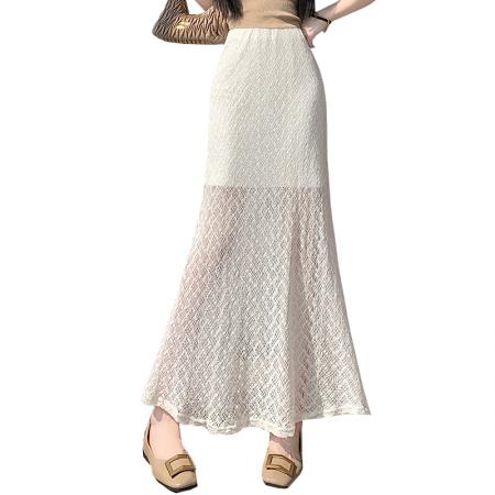 BY12962# 夏季新款蕾丝镂空性感后开叉高腰松紧垂坠感包臀鱼尾长裙 服裝批發女裝批發服飾貨源