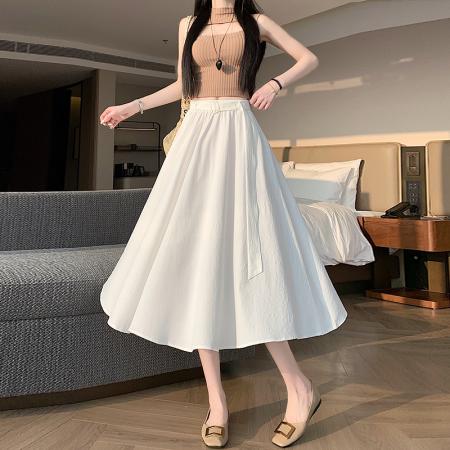 BY12963# 夏季新款高腰显瘦垂感大裙摆a字百褶半身裙伞裙配腰带 服裝批發女裝批發服飾貨源