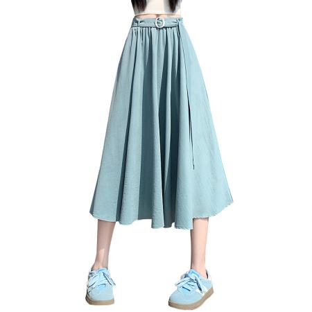 BY12963# 夏季新款高腰显瘦垂感大裙摆a字百褶半身裙伞裙配腰带 服裝批發女裝批發服飾貨源